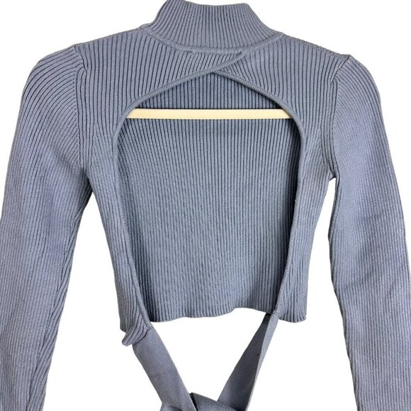 2/$30 Zara Blue Backless Mock Neck Knit Sweater Wrap Around Tie Size Small - Picture 12 of 14